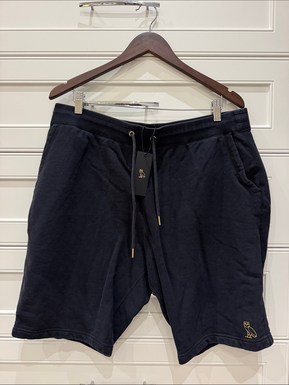 OVO Men's Black Athletic Drawstring Shorts with Gold Owl Accent size xl